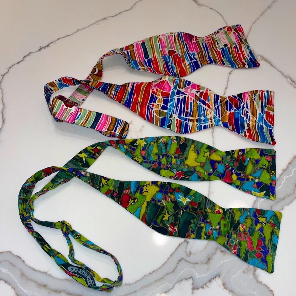 2 Beau Ties LTD Bowties Colorful Bright Abstract Adjustable￼￼ EUC